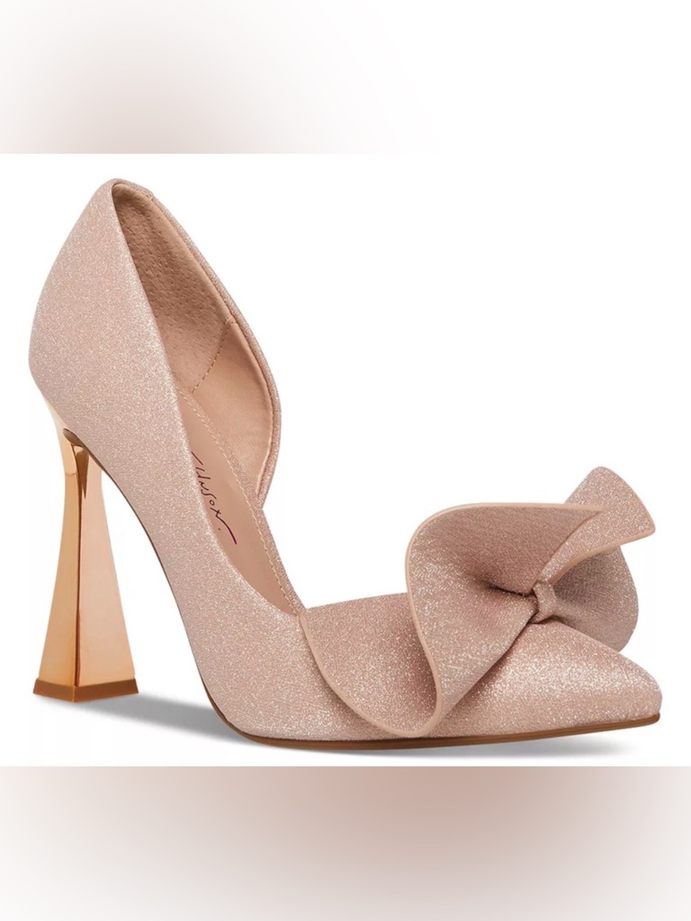 Betsy Johnson Nobble Heels in Champagne Glitter with structured bow detail sz 9